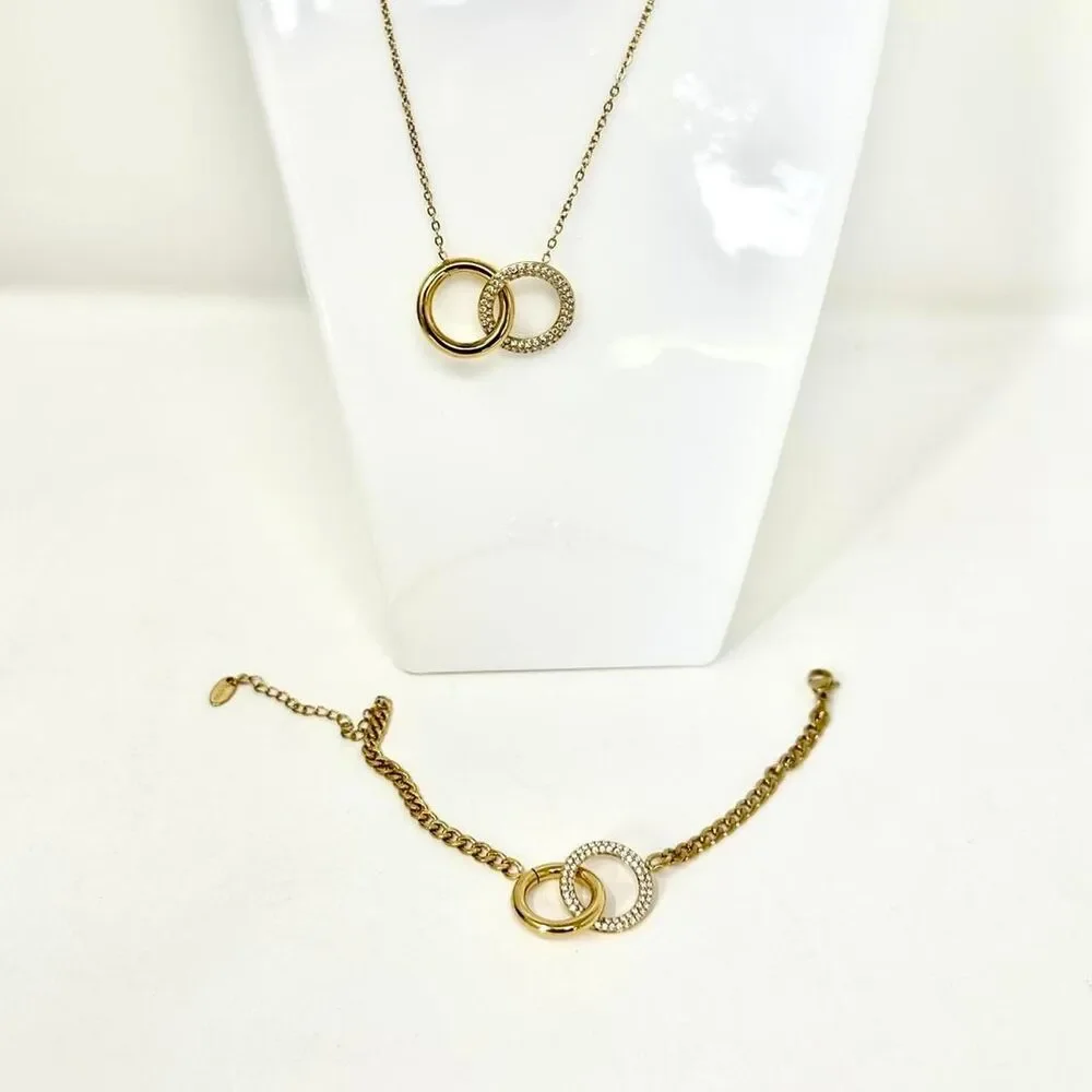 New Women's Gold Jewellery Necklace Bracelet Set